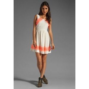 Free People Georgia Lace Dress Cream & Neon Orange Eyelash Lace Low Back Sz 10